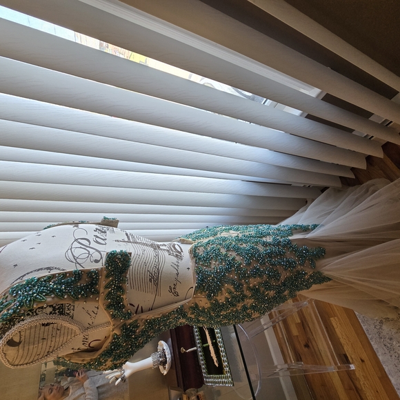 Beaded Evening Gown with Tulle Overlay - Picture 2 of 2